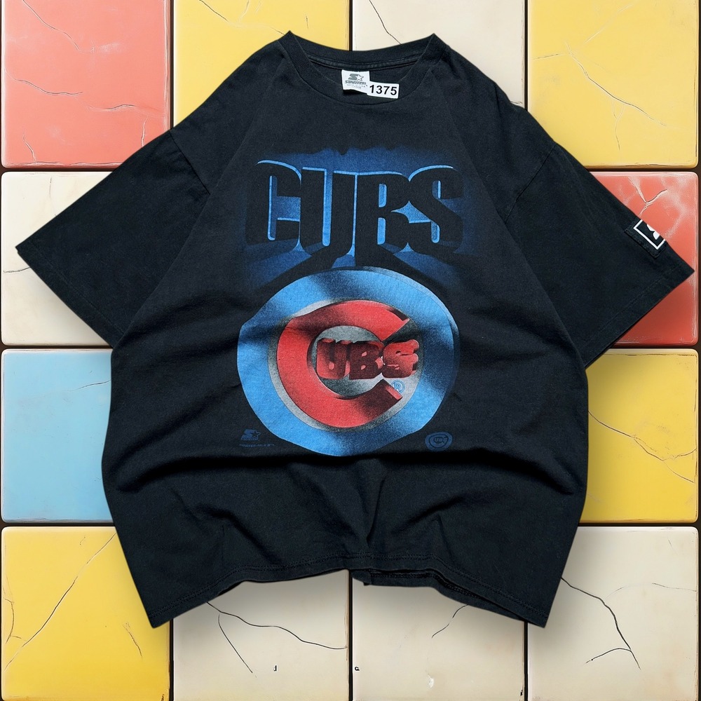 Vintage Starter Chicago Cubs MLB T-Shirt Black Graphic Large Made in USA 90s